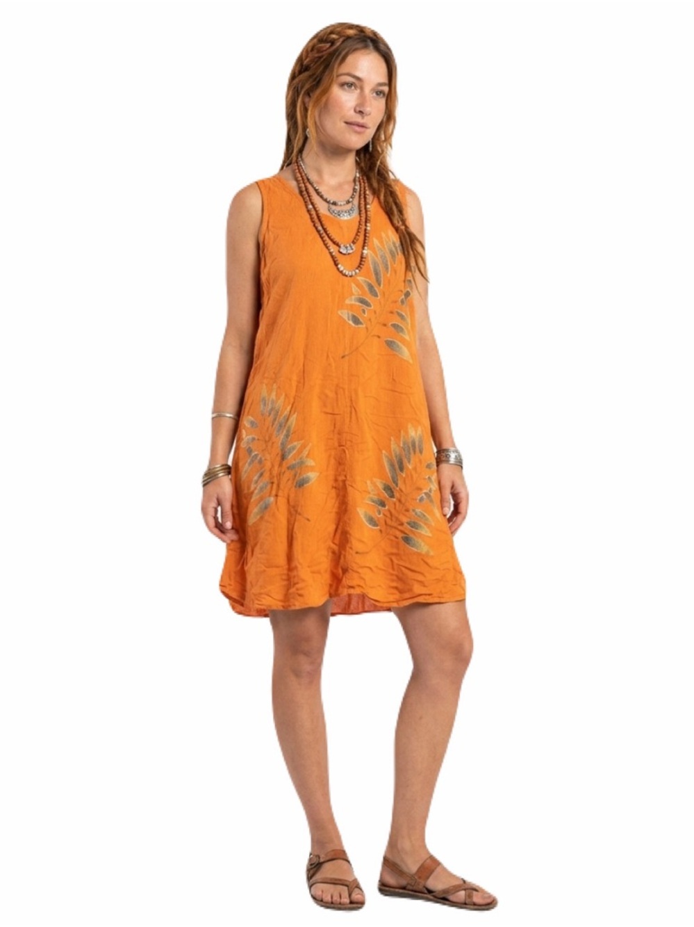 Vintage Woman’s Bohemian Orange Floral Tank Midi Sundress Artisan M